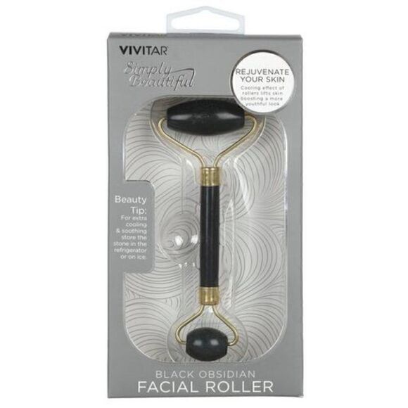 Black Obsidian Double-sided Facial Roller Massager by Vivitar NEW WITH BOX - Picture 1 of 5